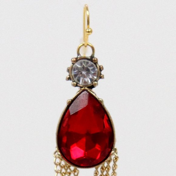 Bijou red garnet stone tassel fish hook earring - Picture 8 of 8